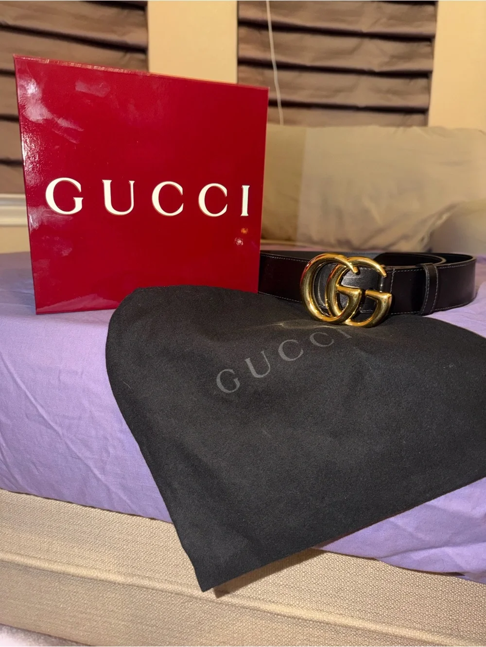 Gucci Black Leather Belt with Gold Double G Buckle with box and Gucci duster